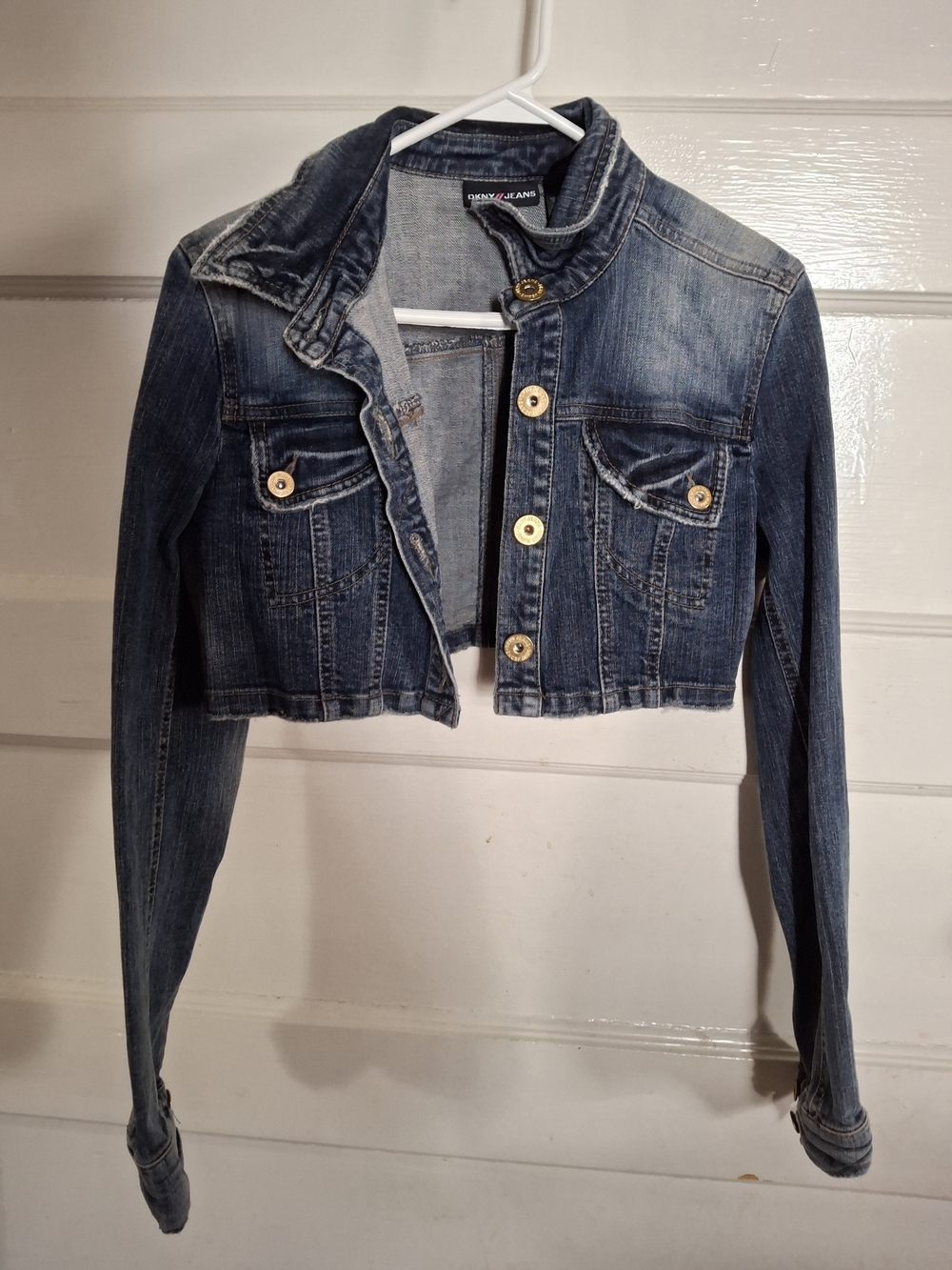 DKNY Cropped Medium Wash Denim Jacket